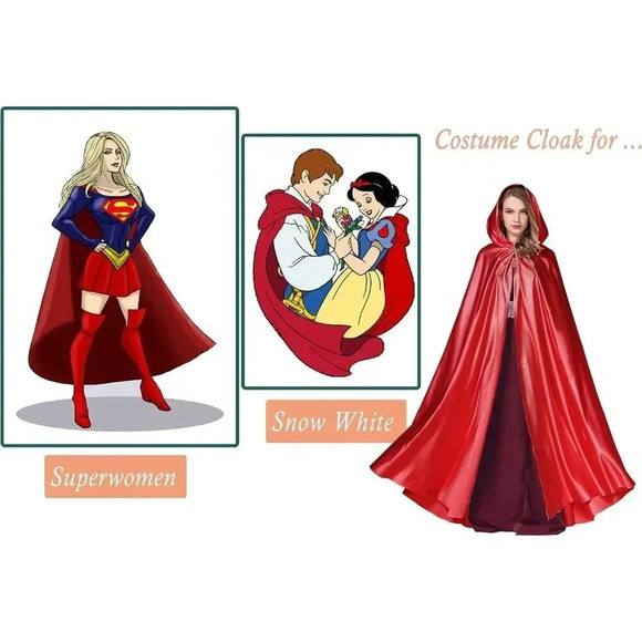 ❤️Women's Red Wedding Hooded Cape Bridal Cloak Poncho  Full Length - Picture 6 of 7